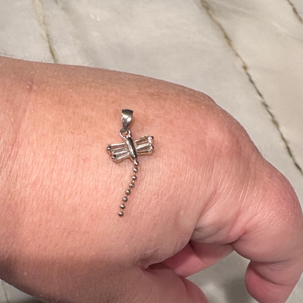 Sterling Silver Dragonfly Pendant with Crystal Baguettes